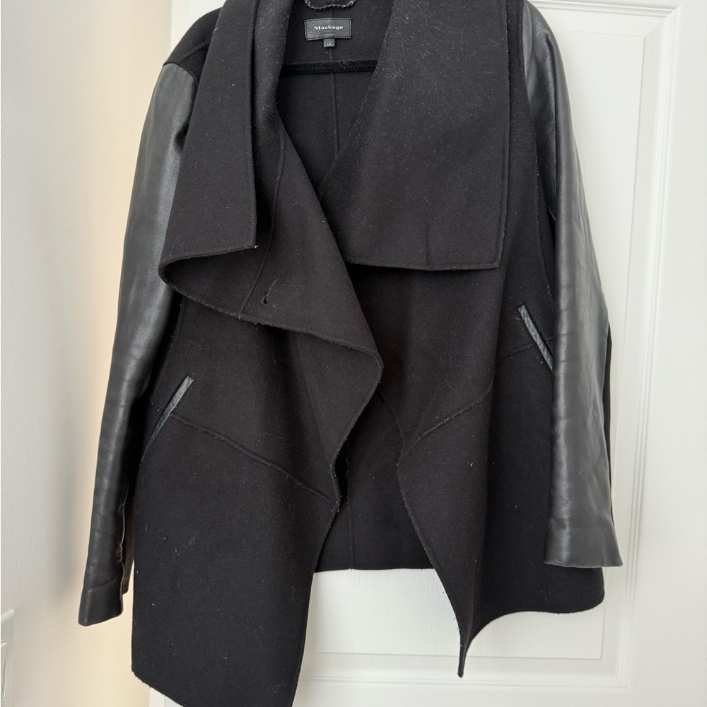Mackage Black Leather Waterfall Jacket